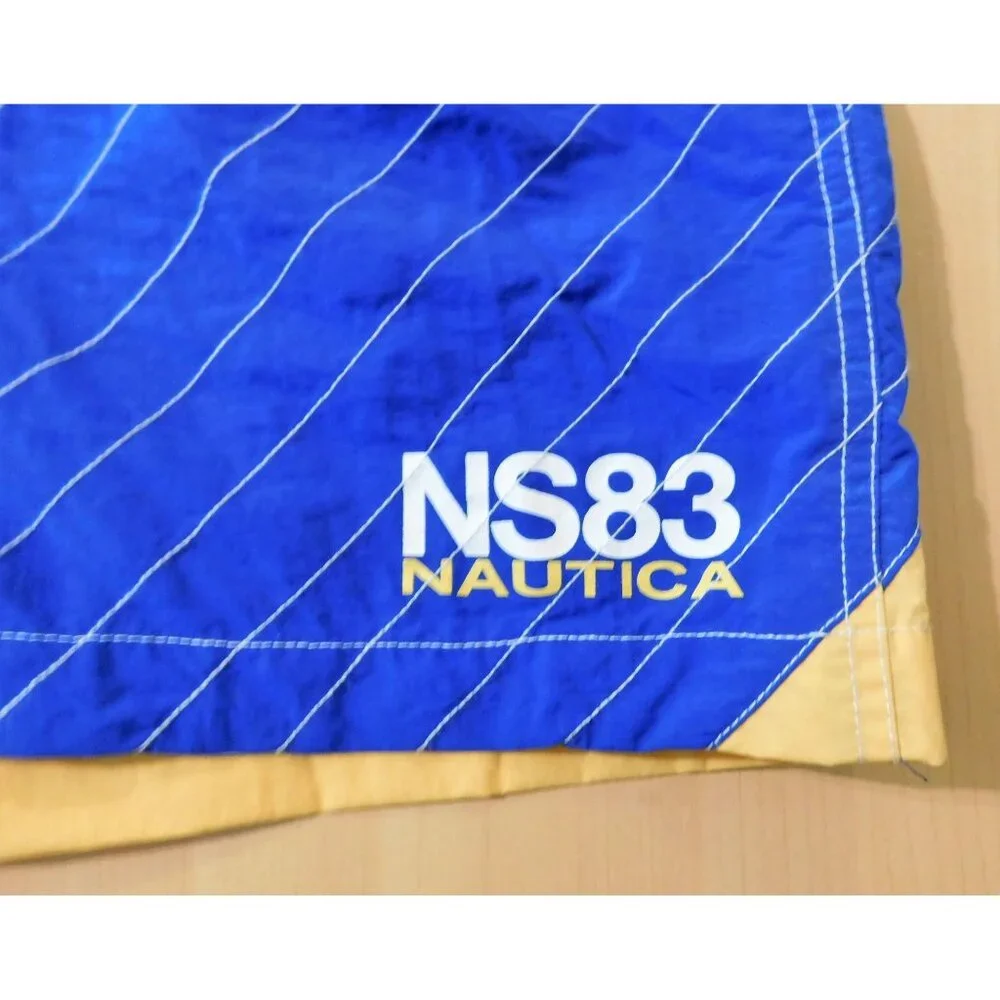 Nautica NS83 Swim Shorts XL Blue Yellow Mesh Lining Elastic Waist Drawstring NEW